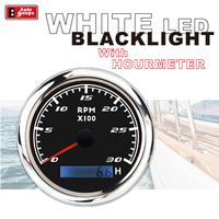 Tachometer Tahan Air IP67 85mm 3 3/8 Inci Lampu Latar LED Super Putih Gerakan Motor Stepper Jarum Hitam 3000 RPM Hourmeter untuk