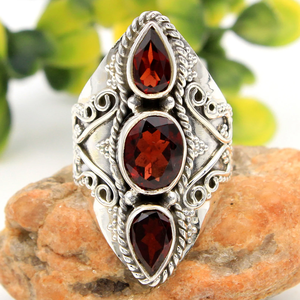 Vintage <b>Garnet</b> <b>Ring</b> Antique Style Gemstone <b>Ring</b> Handmade <b>Silver</b> Jewelry - Product Image 2