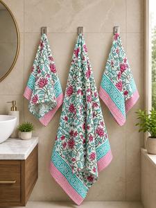 Ensemble de serviettes gaufrées de qualité export, 1 serviette de bain + 2 serviettes de toilette, séchage rapide, coton doux, pour salle de bain, hôtel, spa, disponible en grande quantité - Product Image 6