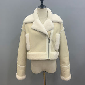 New Fashion Printed Sherpa Genuine <b>Leather</b> Cropped B3 Bomber Coat with Zipper Closure Waterproof Breathable Women's <b>Jackets</b> - Product Image 4