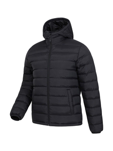<b>Men's</b> <b>Black</b> Hooded Puffer Jacket Zipper Closure Solid Color Casual Style Winter Wear Regular Fit Windproof Polyester Wadding - Product Image 4
