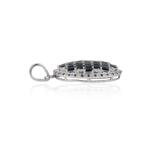 Pendentif de luxe tendance en argent sterling 925 avec saphir bleu naturel taille baguette et diamant rond - Product Image 5