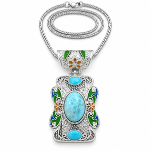 Collier pendentif ovale en turquoise de style ethnique fait main de qualité AAA en argent avec chaîne serpent pour femmes/unisexe/hommes - Product Image 2