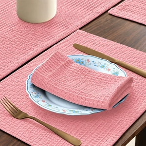 Pink Waffle Weave Table <b>Runner</b> and Napkin Set <b>Washable</b> Fabric Nordic Dining Decor - Product Image 1