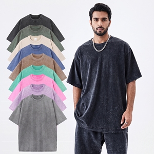 T-shirt personnalisé pour homme, effet délavé, streetwear, hip hop, 100% coton, avec logo, surdimensionné, vintage - Product Image 1