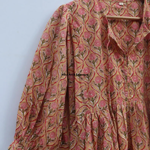 Hermoso vestido floral de algodón con estampado a mano, vestido para uso casual, vestido con estampado a mano. - Product Image 6