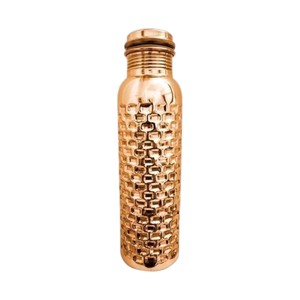 Botella de agua de cobre puro al por mayor - Botella deportiva metálica ayurvédica con estampado de diamantes azules, a prueba de fugas, para regalo - Product Image 4