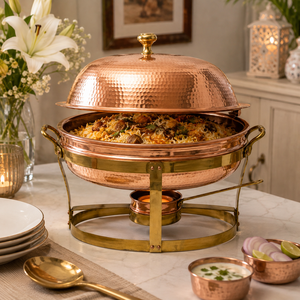 Plat à chafing en cuivre martelé avec couvercle pour buffet, chauffe-plats pour hôtels, restaurants, traiteurs, banquets – Fabricant OEM ODM en gros - Product Image 4