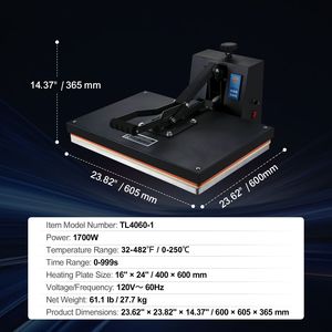 Pressa a Caldo Digitale Industriale 16x24 1700W per T-Shirt, Riscaldamento Rapido e Alta Pressione per Stampa su Magliette - Product Image 3