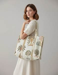 Bohemian Printed Cotton Canvas Tote <b>Bag</b> <b>Large</b> Capacity Rectangle Shape Travel Use Foldable Stitched Design - Product Image 1
