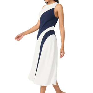 Vestido midi sin mangas con cuello joya para mujer, estilo color block, línea A, informal, de verano, para oficina - Product Image 5