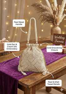 Handmade Potli <b>Bag</b> with Decorative Bead Embroidery and Drawstring Closure for Women, Wedding With <b>Needle</b> Work - Product Image 3