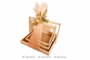 Pinewood Hamper Gift Handle <b>Basket</b>, with Decoration Net & <b>Flowers</b>, Festival Gift Hamper, Wooden Gift Hamper <b>Basket</b>. - Product Image 2