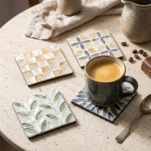 แผ่นรองแก้วมุกแท้ขายดีที่สุด ราคาถูกที่สุด ลายโมเสกฝังมุก จากบริษัท Blossom Craft India - Product Image 1