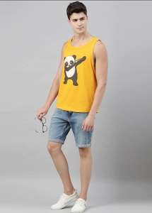 Camiseta sin Mangas Amarilla para Hombre, con Estampado, Cuello Redondo, Informal, de Algodón, Transpirable, para Verano - Product Image 5