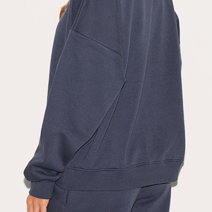 Ensemble de survêtement pour femmes, couleur unie, manches longues, col rond, coupe ample, fermeture à cordon, poches latérales, vêtements décontractés d'automne, 100% coton - Product Image 4