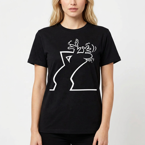 Camiseta Negra de Manga Corta para Hombre, Diseño de Reno Blanco con Líneas Artísticas, Cuello Redondo, Estilo Casual, Talla Grande, 100% Algodón, Estilo Urbano - Product Image 4