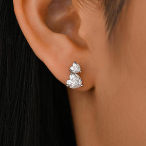 Nouveauté : Boucles d'oreilles en forme de cœur avec diamants cultivés en laboratoire, bicolores, en or pur 14 carats, cadeau élégant, cadeau d'anniversaire - Product Image 3