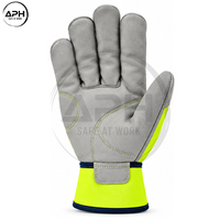 Gants de travail haute visibilité vert citron bleu marine, avec renforts sur la paume, manchette longue, personnalisables