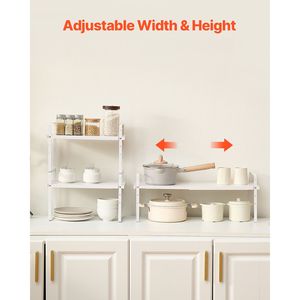 Organizzatore per Armadietto da Cucina a 2 Livelli Regolabile, Scaffale Espandibile da Appoggio, Organizzatori Impilabili da Appendere sul Piano di Lavoro - Product Image 3
