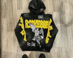 Ensemble de survêtement pour homme en molleton bouclette 100% coton, grammage lourd, style vintage, délavé à l'acide et effet soleil, avec impression DTG (pantalon de survêtement et sweat à capuche) - Product Image 2