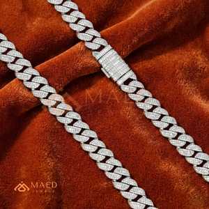 สร้อยคอคิวบันลิงค์ทรงบาแกตต์ประดับเพชรโมอิสซาไนต์สีเงิน สไตล์ฮิปฮอปสุดหรู สำหรับผู้ชายและผู้หญิง - Product Image 3