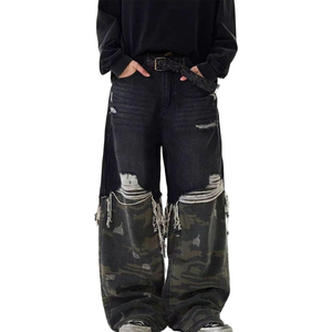 Jeans amples vintage déchirés pour hommes, style hip-hop, coupe large, décontractés, streetwear - Product Image 1