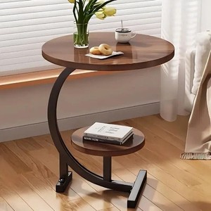 Acacia Wood Asymmetrical Modern <b>Side</b> <b>Table</b> with Metal Base - Wholesale - Product Image 1