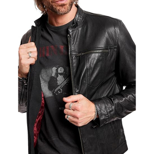 Veste en cuir pour homme, fabrication directe usine, personnalisation de la marque, col montant, logo frontal, coupe moderne, style Cafe Racer, vêtement d'hiver, marques privées - Product Image 3