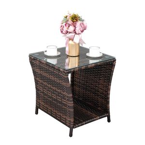 Tavolino da Esterno 6088352 con Superficie in Vetro, Struttura in Ferro Marrone Sfumato e Rattan - Elegante Tavolino Laterale da Esterno - Product Image 2