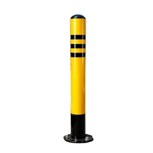 Barrera de seguridad de tubo de acero resistente con brida atornillada para estacionamiento, entrada de vehículos, y delimitador de tráfico reflectante amarillo y negro - Product Image 1
