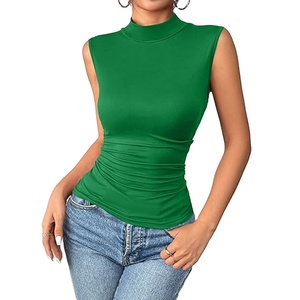 Body sans manches à col montant pour femme, coupe ajustée, extensible, couleur unie, décontracté, basique, tendance - Product Image 1