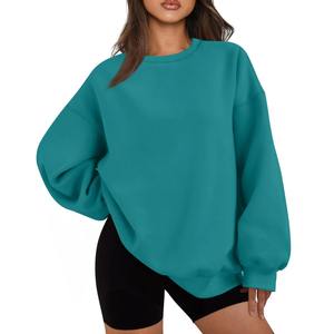 Sudadera Oversize de Cuello Redondo para Mujer, Color Sólido, Hombros Caídos, Manga Larga, 100% Algodón Tejido, Transpirable, para Otoño - Product Image 1