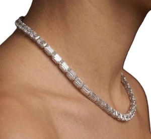 Collar Minimalista con Diamantes Cultivados en Laboratorio con Corte Esmeralda, Collar de Tenis de Oro Blanco Sólido de 10K/14K, Certificado IGI, Joyería de Lujo para Compromiso - Product Image 6