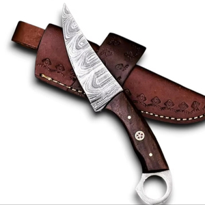 มีดแค้มปิ้งใบตายเหล็กดามัสกัส ดีไซน์ใหม่ปี 2026 ด้ามไม้พะยูงธรรมชาติ OEM 58 HRC คมกริบ พร้อมปลอก - Product Image 1