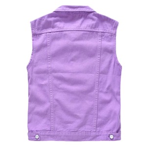 เสื้อกั๊กยีนส์ผู้ชายสีม่วง เสื้อคลุมลำลองแบบไม่มีแขน ปกคอพับ ติดกระดุม ใส่ได้ในฤดูใบไม้ผลิ ผ้าฝ้าย 100% - Product Image 5