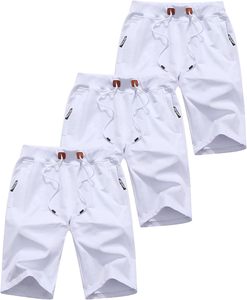 Pantalones Cortos Bermuda de Algodón Blancos para Hombre, Cintura con Cordón, Color Sólido, Bolsillos, Corte Medio, Tejido Transpirable, Diseño Personalizado - Product Image 2
