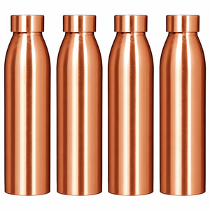 Bouteille d'eau en cuivre écologique KRAFT WORLD Premium, forme cylindrique conique, finition polie lisse, large ouverture à vis, pour adultes, bureau - Product Image 1