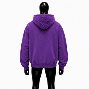 Sudadera con Capucha Extra Grande Morado Violeta con Bordado de Estrellas Multicolor, Estampado de Leopardo Tonal, Estilo Vintage Lavado, Streetwear - Product Image 2