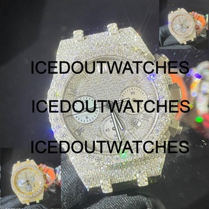 Montre de luxe pour homme en acier inoxydable, cadran en verre, diamants VVS Moissanite, design glacé, résistante à l'eau 10 bars, bracelet à fermoir - Product Image 4