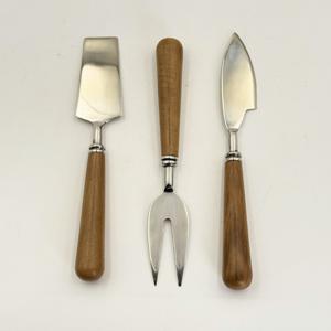 Juego de Herramientas para Queso con Mango de Madera de Acacia, Cuchillo y Tenedor para Queso, Acero Inoxidable Pulido a Espejo, al Precio Más Bajo en India - Product Image 4