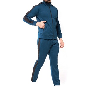 Ensemble de survêtement bleu pour homme 2026 – Veste zippée intégrale avec poches latérales, couleur unie, décontracté, pour l'automne, en polyester et coton respirant - Product Image 2