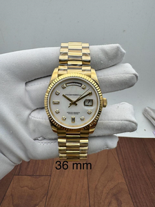 Montre vintage de luxe 36 mm, style hip-hop, or jaune, cadran blanc, index diamantés, lunette cannelée, mouvement mécanique ETA de haute qualité avec verre saphir - Product Image 3