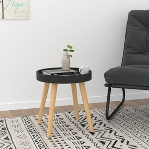 Tavolino rotondo nero in legno ingegnerizzato, comodino piccolo - Product Image 1