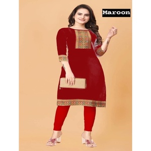 Attractive Cotton Flex Lace Work Ready to Wear Kuri <b>Maroon</b> - Product Image 1
