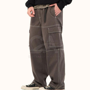 Pantalon streetwear à devant plat pour homme, pantalon décontracté à devant plat avec poches cargo, coupe décontractée - Product Image 2