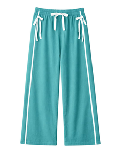 Custom Women Wide Leg Sweatpants Teal Side Stripe High Waist Loose Fit Casual Track Pants Elastic <b>Drawstring</b> Lounge Wear OEM - Product Image 1
