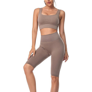Women's Solid Lightweight Breathable Yoga Suit 2-Piece Crop Top T-Shirt Short <b>Pants</b> High Waist <b>Spandex</b>/Nylon Recyclable - Product Image 2