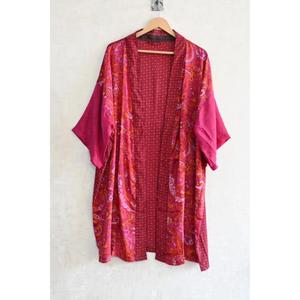 Kimono Largo Boho de Talla Grande, Transpirable, para Otoño, con Parches Florales de Seda, Hecho a Mano, Estampado - Product Image 2