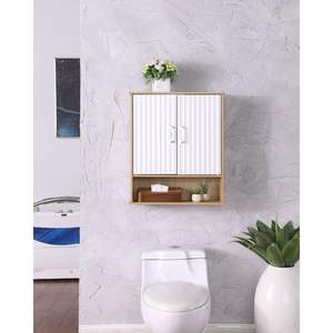 Mobiletto da bagno in legno naturale bianco regolabile con doppia porta e ripiano inferiore porte ondulate a motivi geometrici facile installazione - Product Image 6